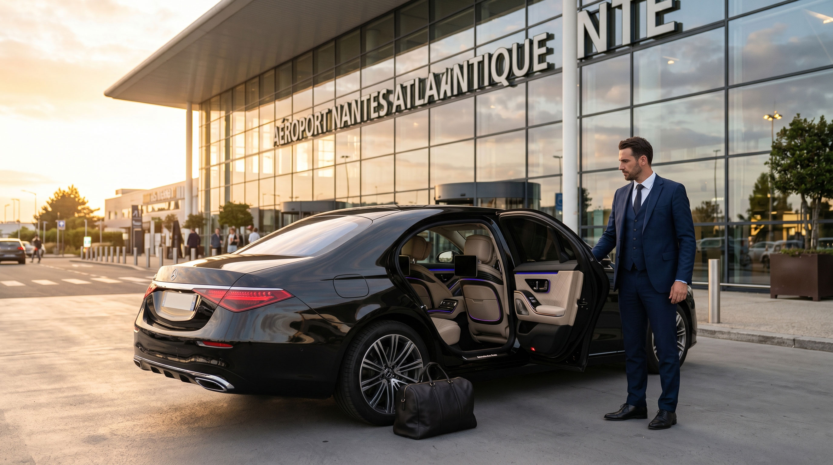 Chauffeur meeting client at Nantes Atlantique airport arrivals